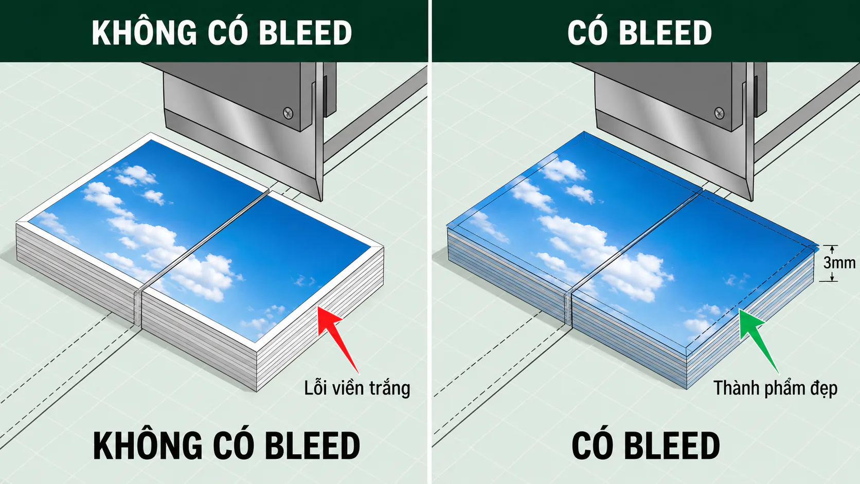 So sánh file đủ bleed và file thiếu bleed trước khi cắt